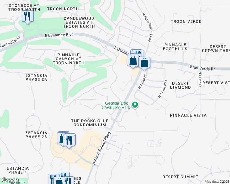 map of restaurants, bars, coffee shops, grocery stores, and more near 27915 North 108th Way in Scottsdale