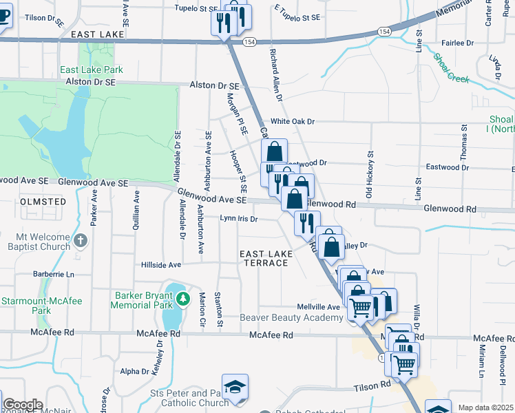 map of restaurants, bars, coffee shops, grocery stores, and more near 3125 Glenwood Road in Decatur