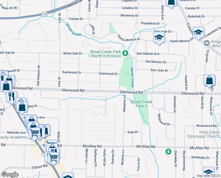 map of restaurants, bars, coffee shops, grocery stores, and more near 3554 Glenwood Road in Decatur