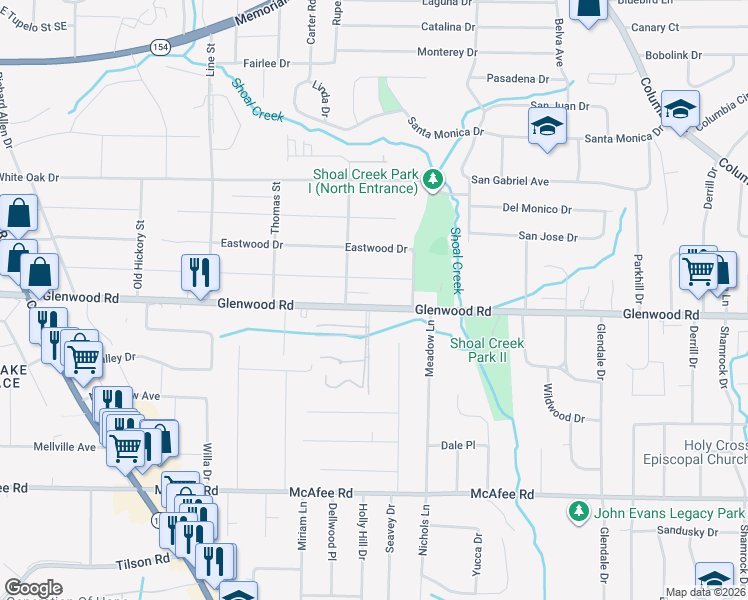 map of restaurants, bars, coffee shops, grocery stores, and more near 3547 Glenwood Road in Decatur
