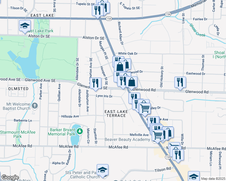 map of restaurants, bars, coffee shops, grocery stores, and more near 3125 Glenwood Road in Decatur
