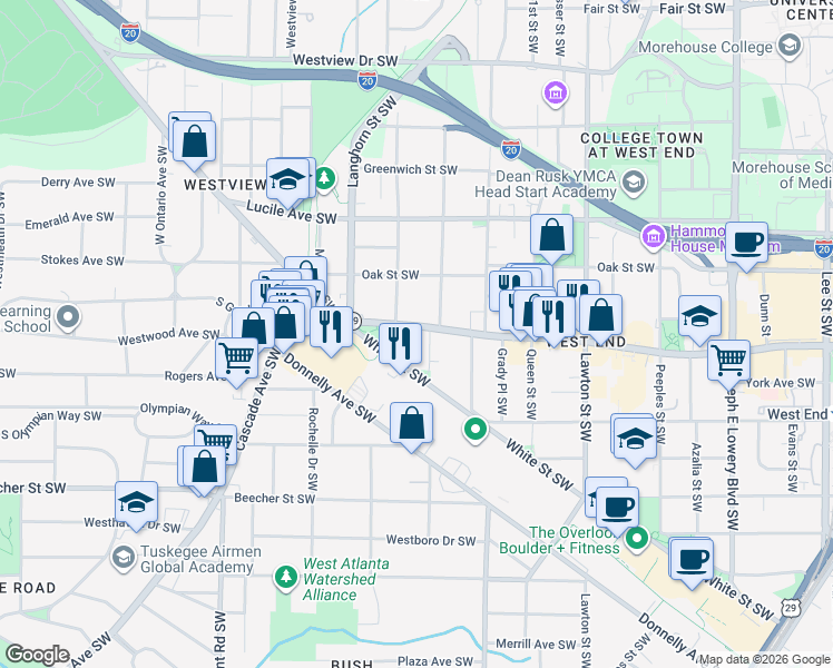 map of restaurants, bars, coffee shops, grocery stores, and more near 1286 Ralph David Abernathy Boulevard Southwest in Atlanta