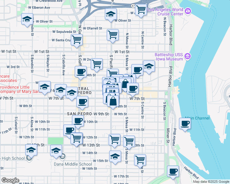 map of restaurants, bars, coffee shops, grocery stores, and more near 464 West 7th Street in Los Angeles