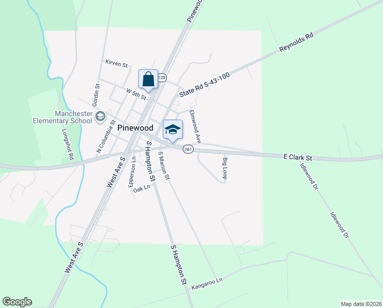 map of restaurants, bars, coffee shops, grocery stores, and more near 40 Big Loop in Pinewood