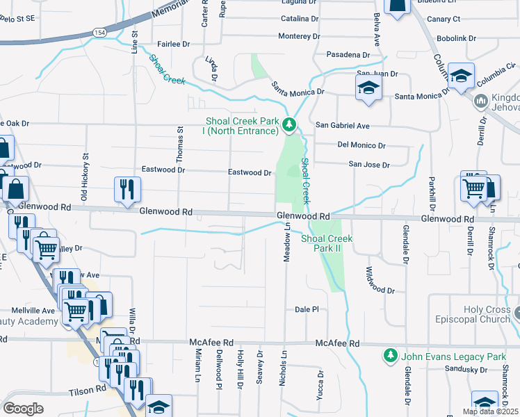 map of restaurants, bars, coffee shops, grocery stores, and more near 3547 Glenwood Road in Decatur