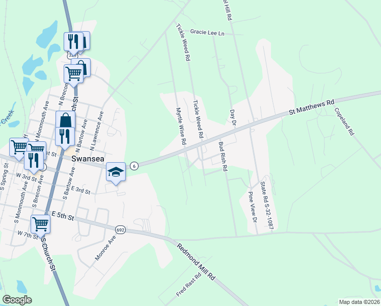 map of restaurants, bars, coffee shops, grocery stores, and more near 218 Oneal Lybrand Court in Swansea