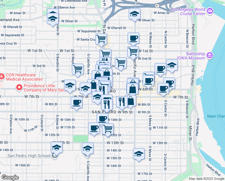 map of restaurants, bars, coffee shops, grocery stores, and more near 660 West 7th Street in Los Angeles