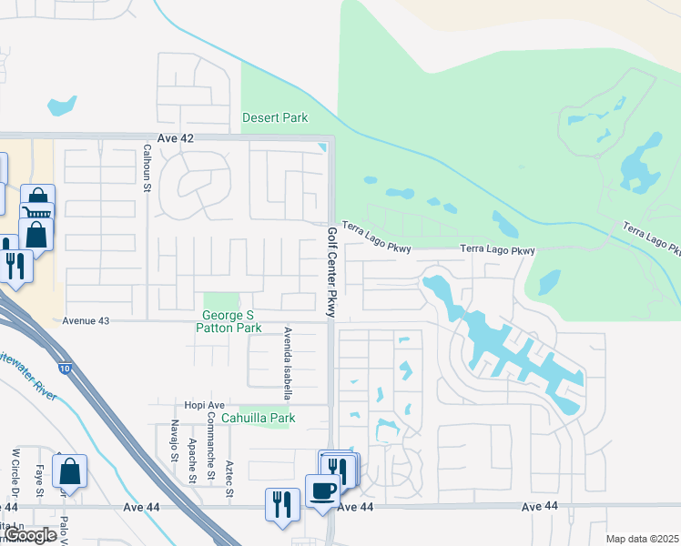 map of restaurants, bars, coffee shops, grocery stores, and more near 42841 Incantata Place in Indio