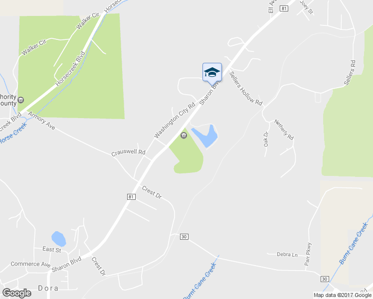 map of restaurants, bars, coffee shops, grocery stores, and more near Sharon Boulevard in Dora