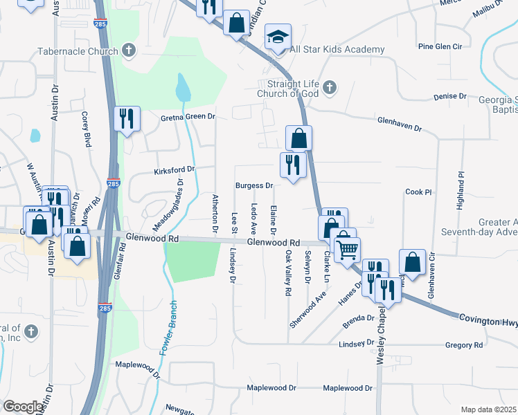 map of restaurants, bars, coffee shops, grocery stores, and more near 1790 Ledo Avenue in Decatur