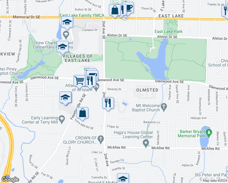 map of restaurants, bars, coffee shops, grocery stores, and more near 2001 Swazey Drive in Decatur