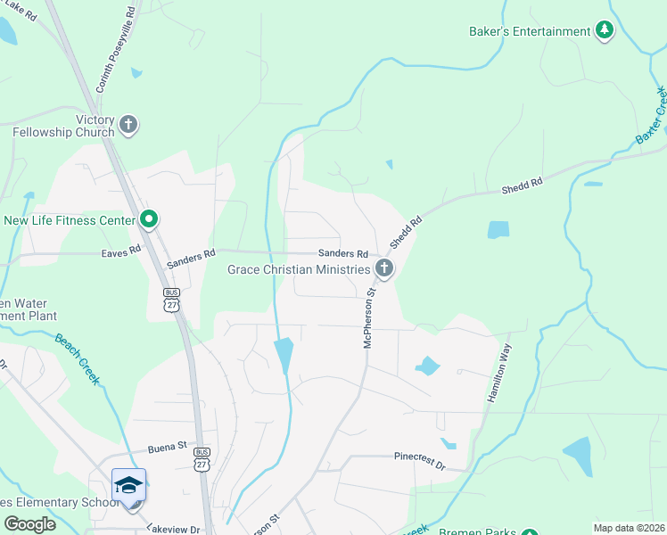 map of restaurants, bars, coffee shops, grocery stores, and more near 188 Meadow Creek Circle in Bremen
