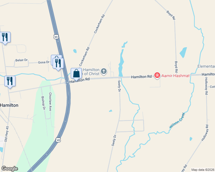 map of restaurants, bars, coffee shops, grocery stores, and more near 40084 Hamilton Road in Hamilton