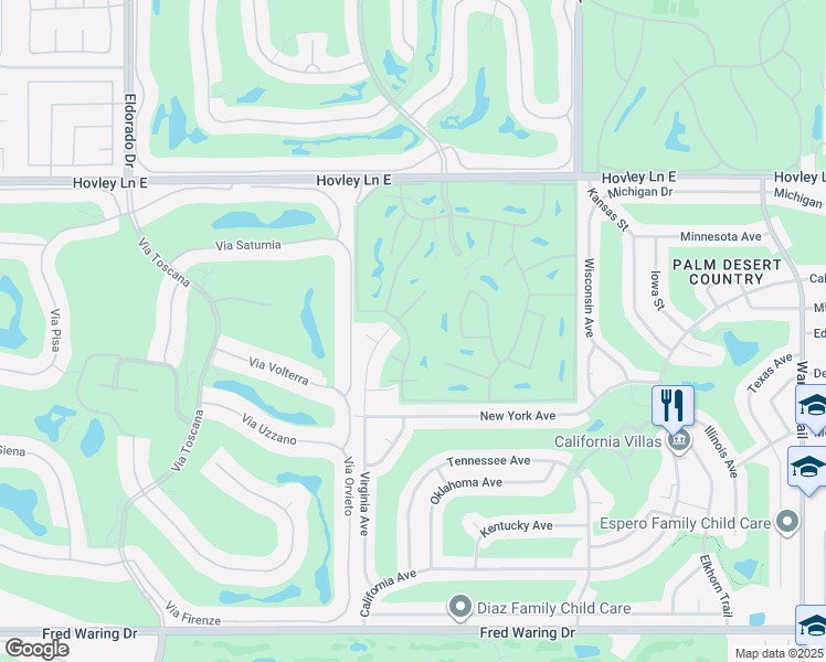 map of restaurants, bars, coffee shops, grocery stores, and more near 42872 Scirocco Road in Palm Desert
