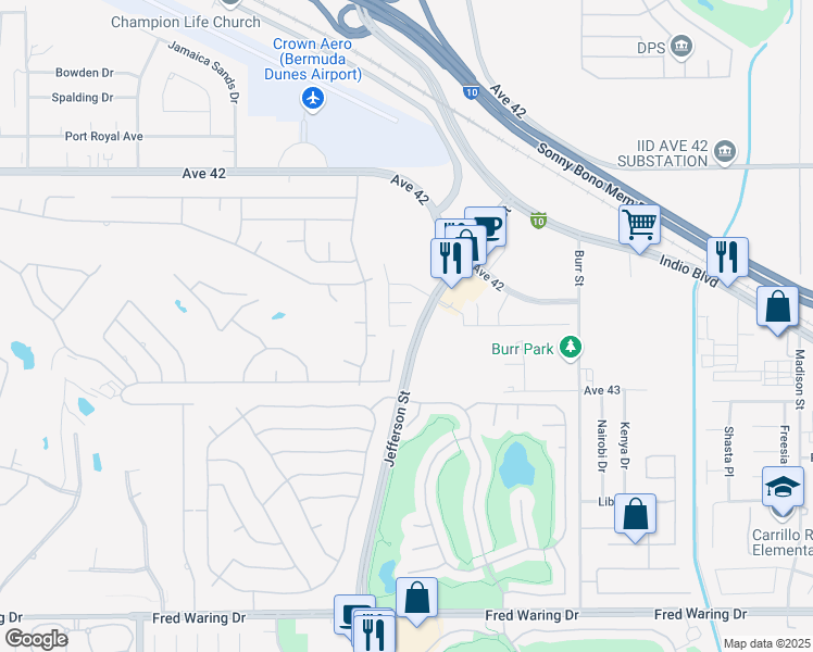 map of restaurants, bars, coffee shops, grocery stores, and more near Enclave Court in Indio