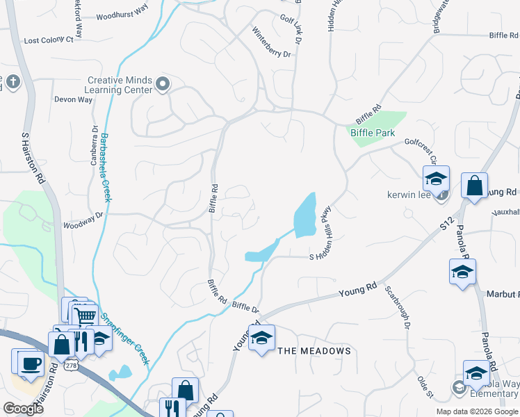 map of restaurants, bars, coffee shops, grocery stores, and more near 5079 Highland Hills Court in Stone Mountain