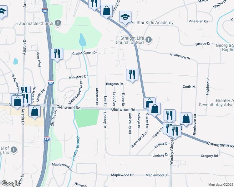 map of restaurants, bars, coffee shops, grocery stores, and more near 1790 Ledo Avenue in Decatur