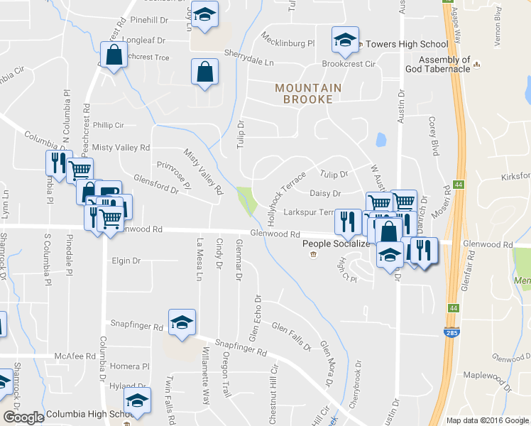 map of restaurants, bars, coffee shops, grocery stores, and more near 4280 Glenwood Road in Decatur
