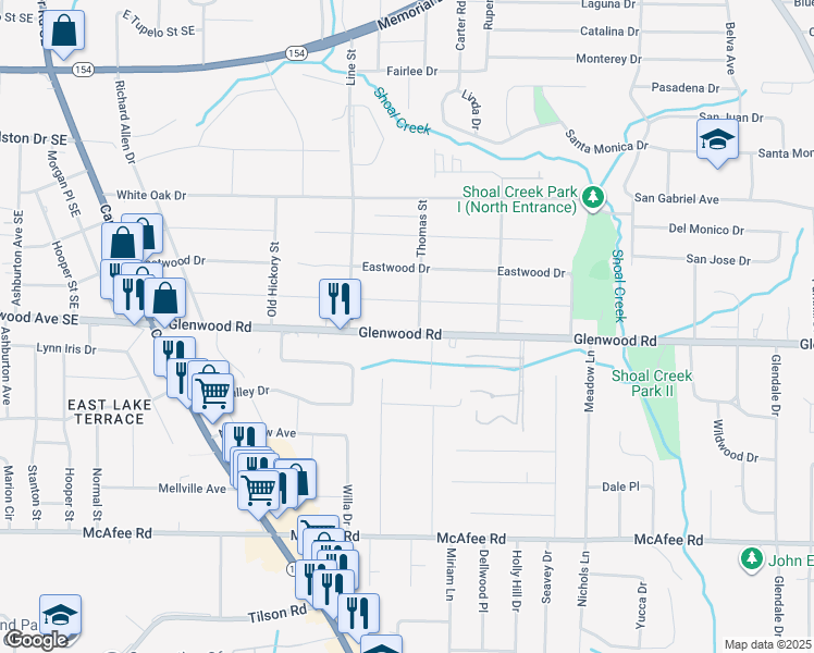 map of restaurants, bars, coffee shops, grocery stores, and more near 3437 Glenwood Road in Decatur