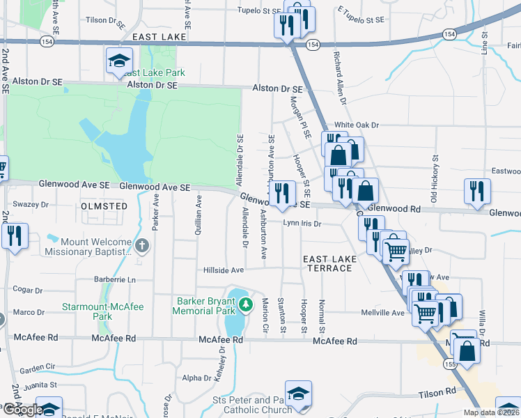map of restaurants, bars, coffee shops, grocery stores, and more near 523 Ashburton Avenue in Decatur