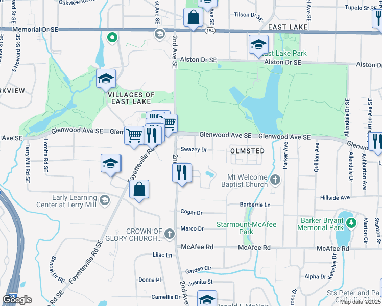 map of restaurants, bars, coffee shops, grocery stores, and more near 2001 Swazey Drive in Decatur