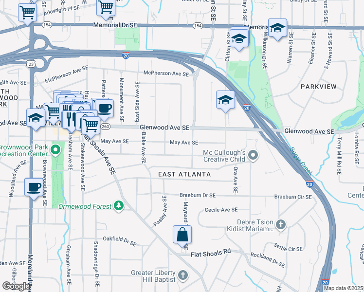 map of restaurants, bars, coffee shops, grocery stores, and more near 1581 Newton Avenue Southeast in Atlanta