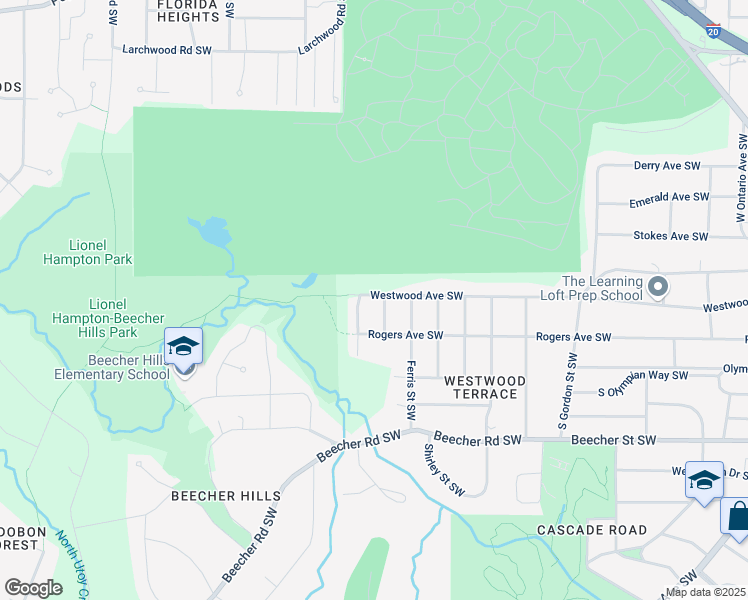 map of restaurants, bars, coffee shops, grocery stores, and more near 2060 Westwood Avenue Southwest in Atlanta