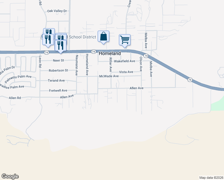 map of restaurants, bars, coffee shops, grocery stores, and more near 31613 Allen Avenue in Homeland