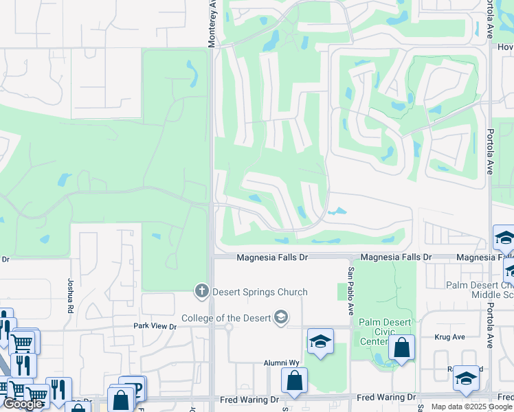 map of restaurants, bars, coffee shops, grocery stores, and more near 172 Gran Via in Palm Desert