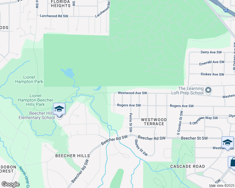 map of restaurants, bars, coffee shops, grocery stores, and more near 2060 Westwood Avenue Southwest in Atlanta