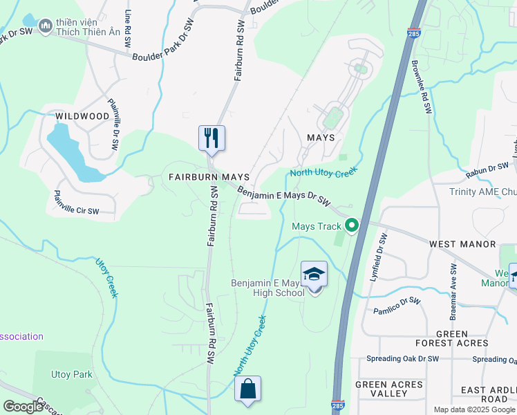 map of restaurants, bars, coffee shops, grocery stores, and more near 3701 Utoy Drive Southwest in Atlanta