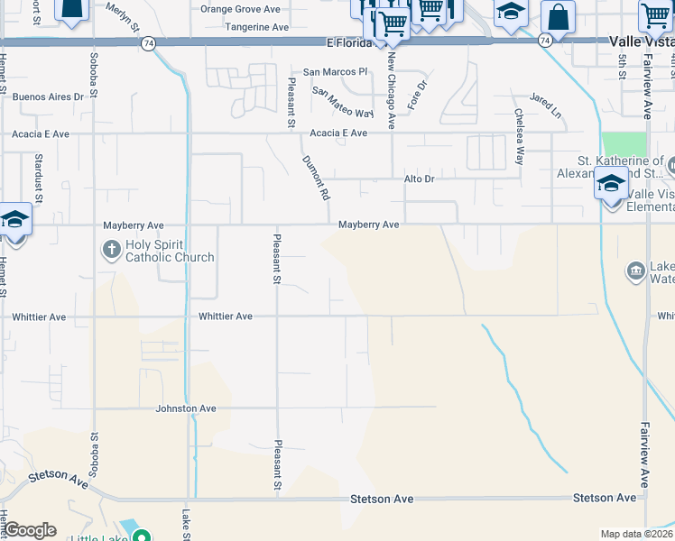 map of restaurants, bars, coffee shops, grocery stores, and more near 26419 Old Agency Road in Hemet