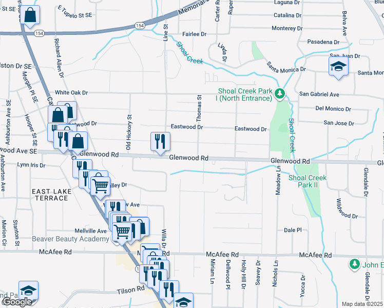 map of restaurants, bars, coffee shops, grocery stores, and more near 3426 Glenwood Road in Decatur
