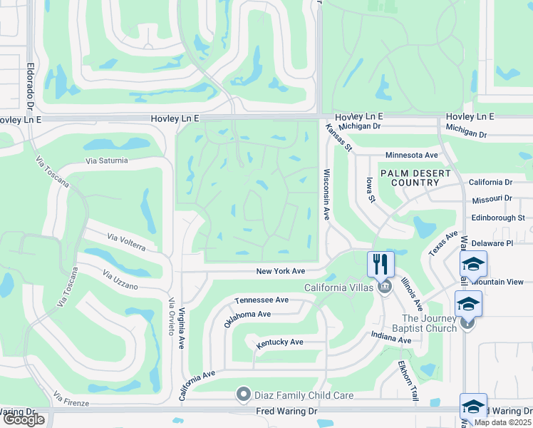 map of restaurants, bars, coffee shops, grocery stores, and more near 42588 Edessa Street in Palm Desert