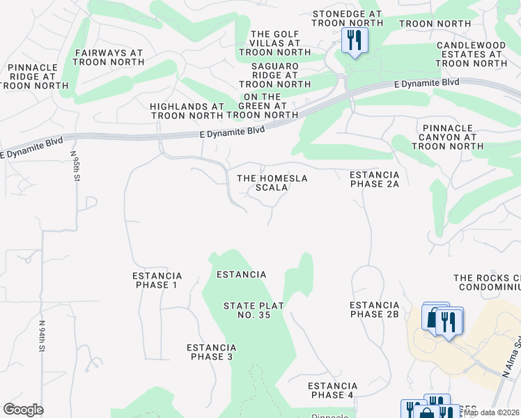 map of restaurants, bars, coffee shops, grocery stores, and more near 27914 North 100th Place in Scottsdale
