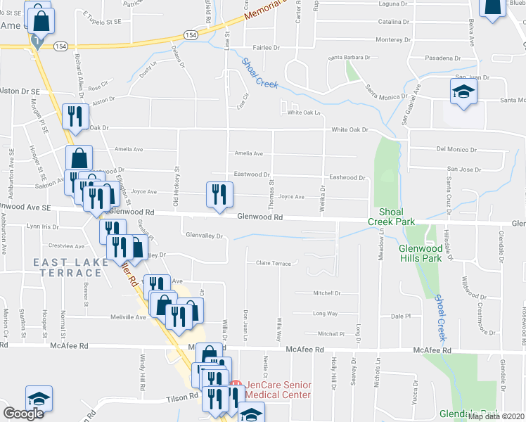 map of restaurants, bars, coffee shops, grocery stores, and more near 3426 Glenwood Road in Decatur
