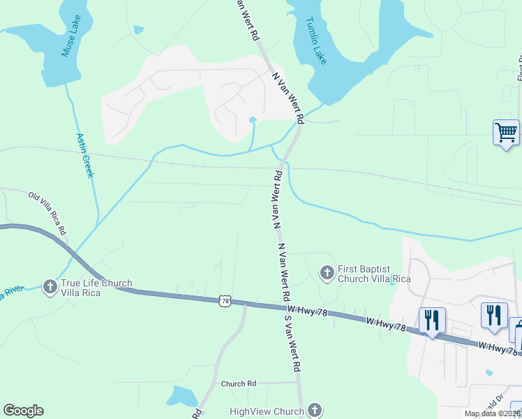 map of restaurants, bars, coffee shops, grocery stores, and more near 208 West Villa Road in Villa Rica