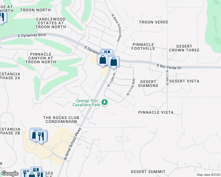 map of restaurants, bars, coffee shops, grocery stores, and more near 28028 North 110th Place in Scottsdale