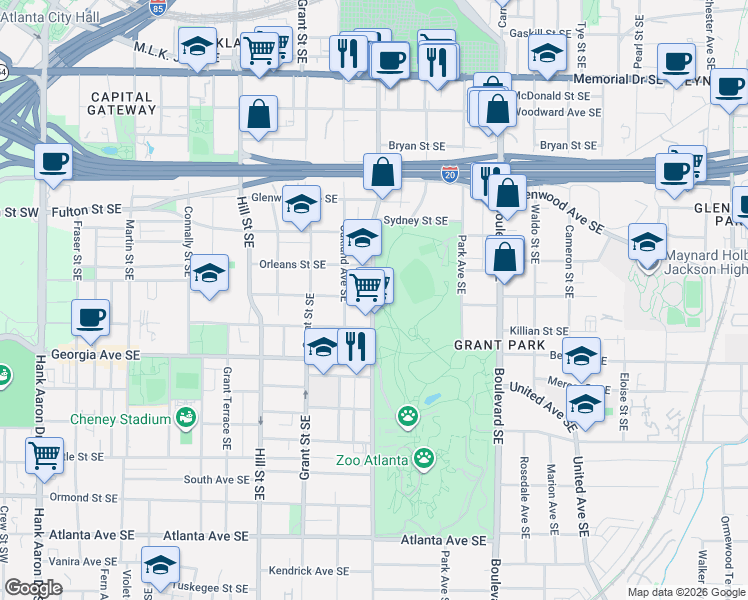 map of restaurants, bars, coffee shops, grocery stores, and more near 600 Cherokee Avenue Southeast in Atlanta