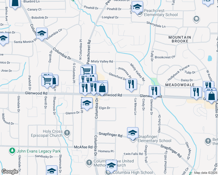 map of restaurants, bars, coffee shops, grocery stores, and more near 4094 Glenwood Road in Decatur