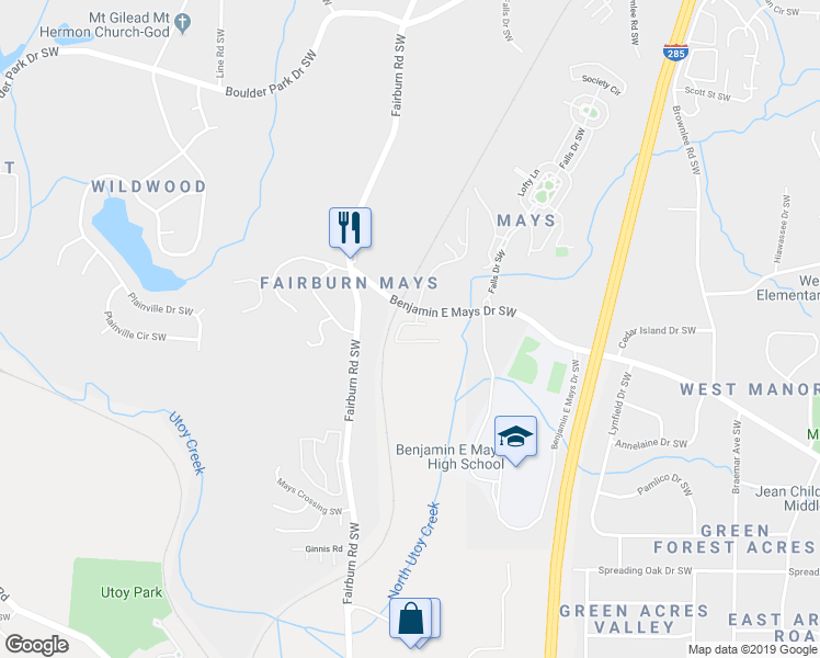 map of restaurants, bars, coffee shops, grocery stores, and more near 3683 Utoy Drive Southwest in Atlanta