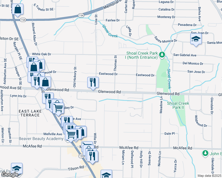 map of restaurants, bars, coffee shops, grocery stores, and more near 3426 Glenwood Road in Decatur
