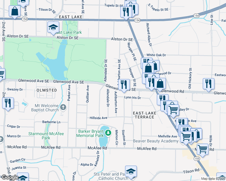 map of restaurants, bars, coffee shops, grocery stores, and more near 2809 Glenwood Avenue Southeast in Atlanta