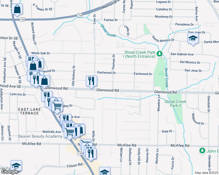map of restaurants, bars, coffee shops, grocery stores, and more near 3426 Glenwood Road in Decatur