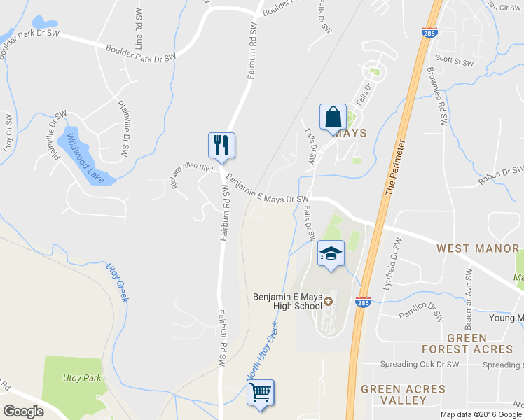 map of restaurants, bars, coffee shops, grocery stores, and more near 3687 Utoy Drive Southwest in Atlanta