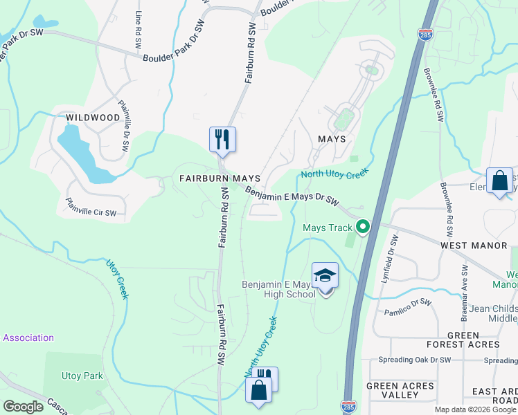 map of restaurants, bars, coffee shops, grocery stores, and more near 3683 Utoy Drive Southwest in Atlanta