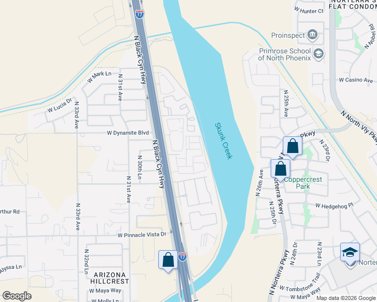 map of restaurants, bars, coffee shops, grocery stores, and more near 3002 West Oberlin Way in Phoenix