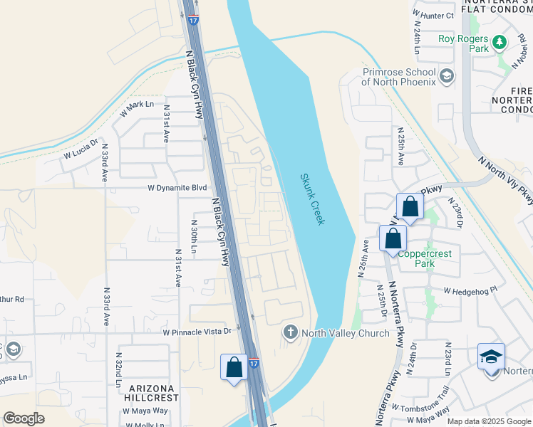 map of restaurants, bars, coffee shops, grocery stores, and more near 3002 West Oberlin Way in Phoenix