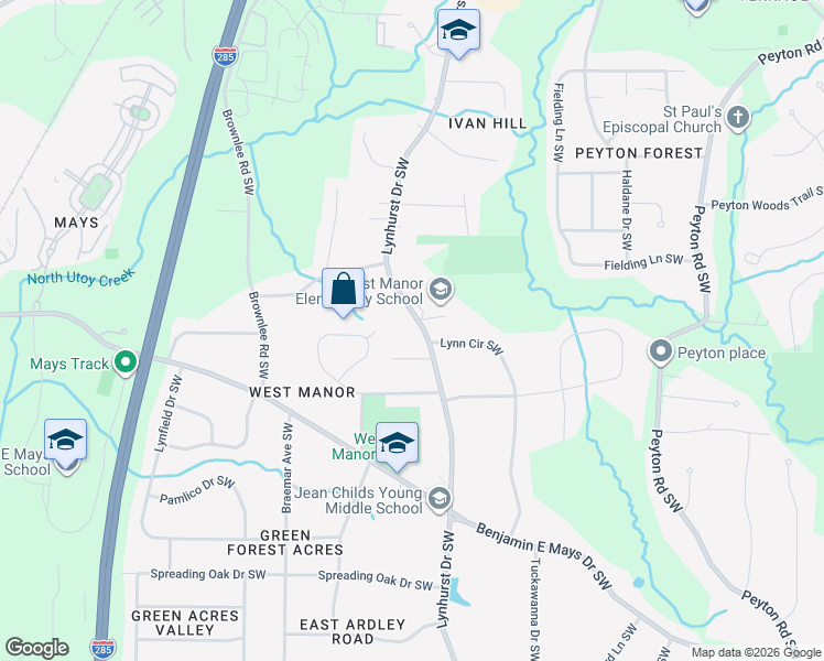 map of restaurants, bars, coffee shops, grocery stores, and more near 601 Lynhurst Drive Southwest in Atlanta