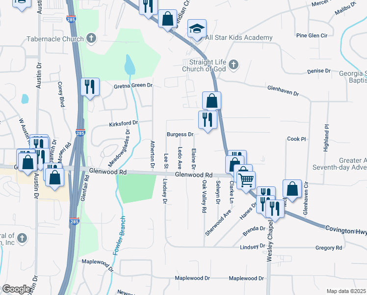 map of restaurants, bars, coffee shops, grocery stores, and more near 1786 Ledo Avenue in Decatur